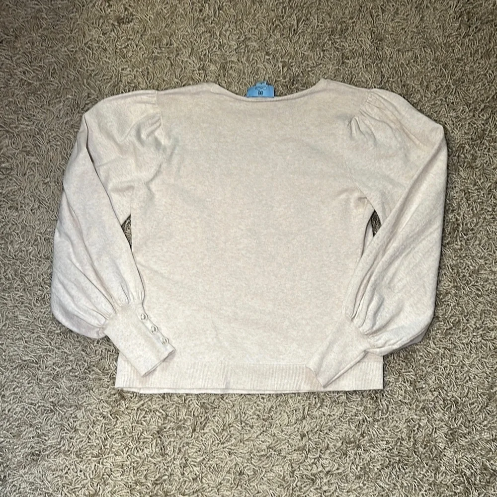 Cece Women's Cream Long Puffy Sleeve with Pearl Buttons Sweater Blouse‎